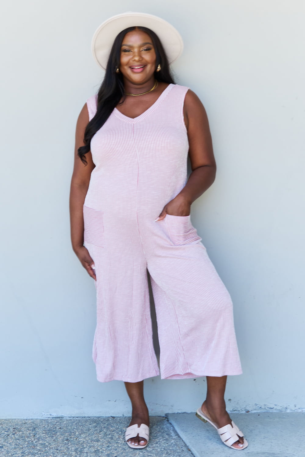 ODDI Plus Size Stripe Printed Knit Jumpsuit