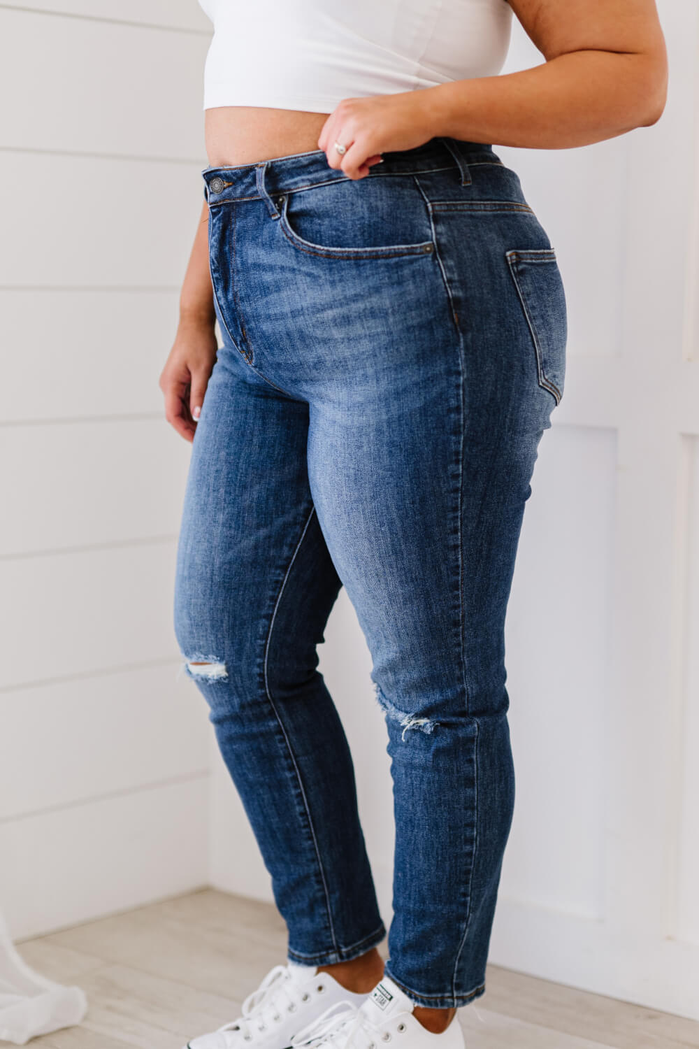 Full Size Run High-Waisted Distressed Skinny Jeans
