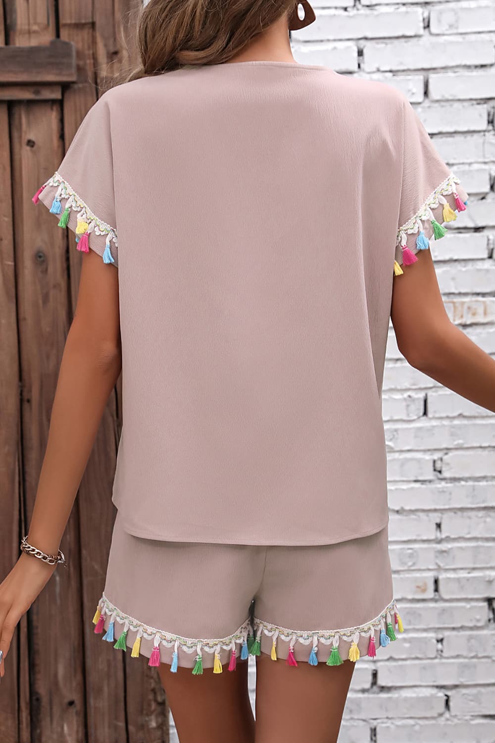 V-Neck Tassel Decor Top and Shorts Set