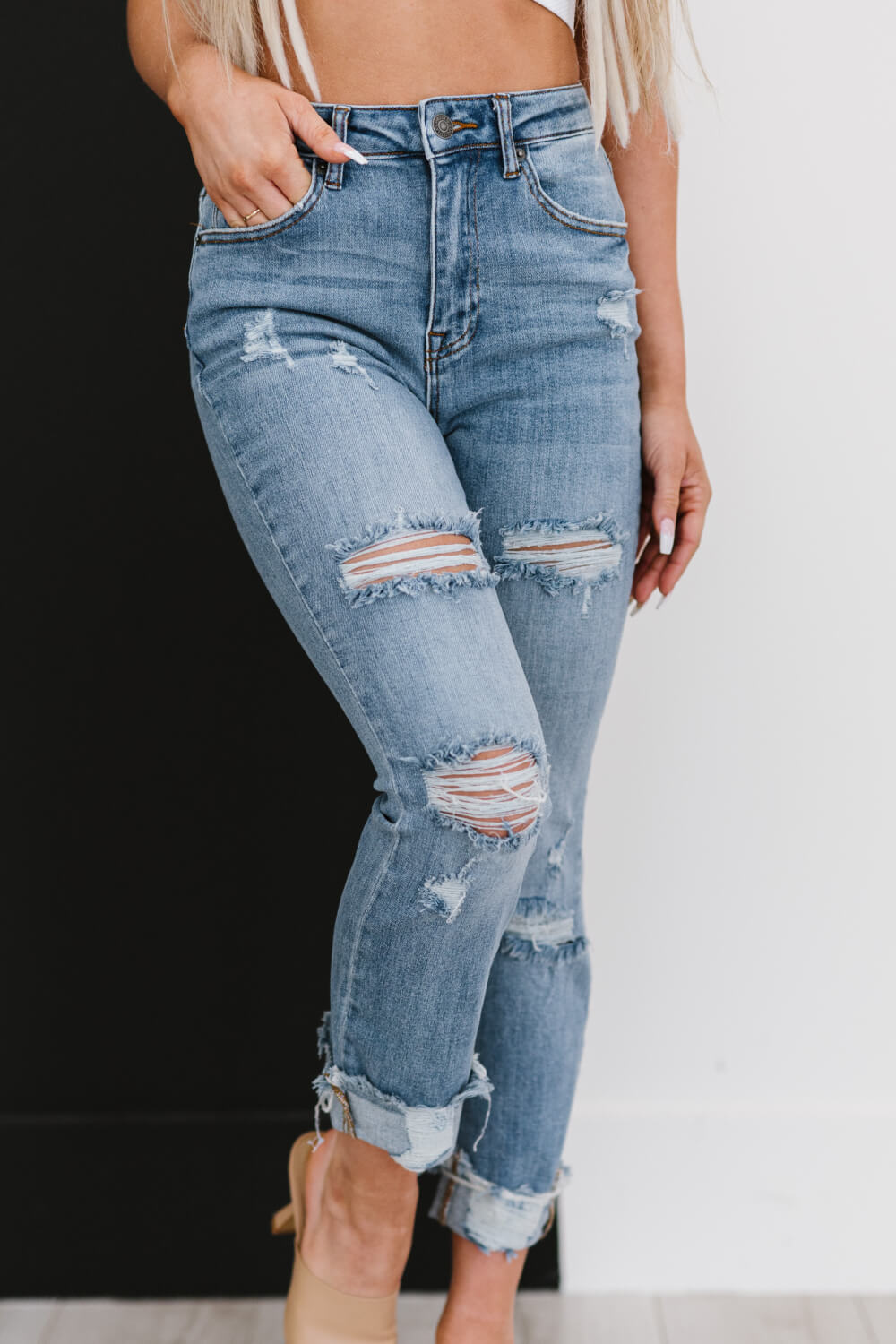 Taking It Easy Full Size Run Distressed Straight Leg Jeans