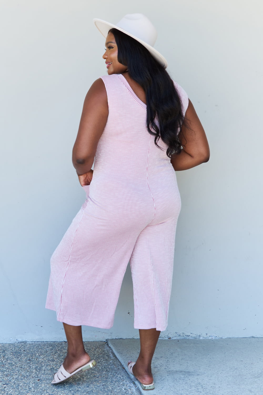 ODDI Plus Size Stripe Printed Knit Jumpsuit