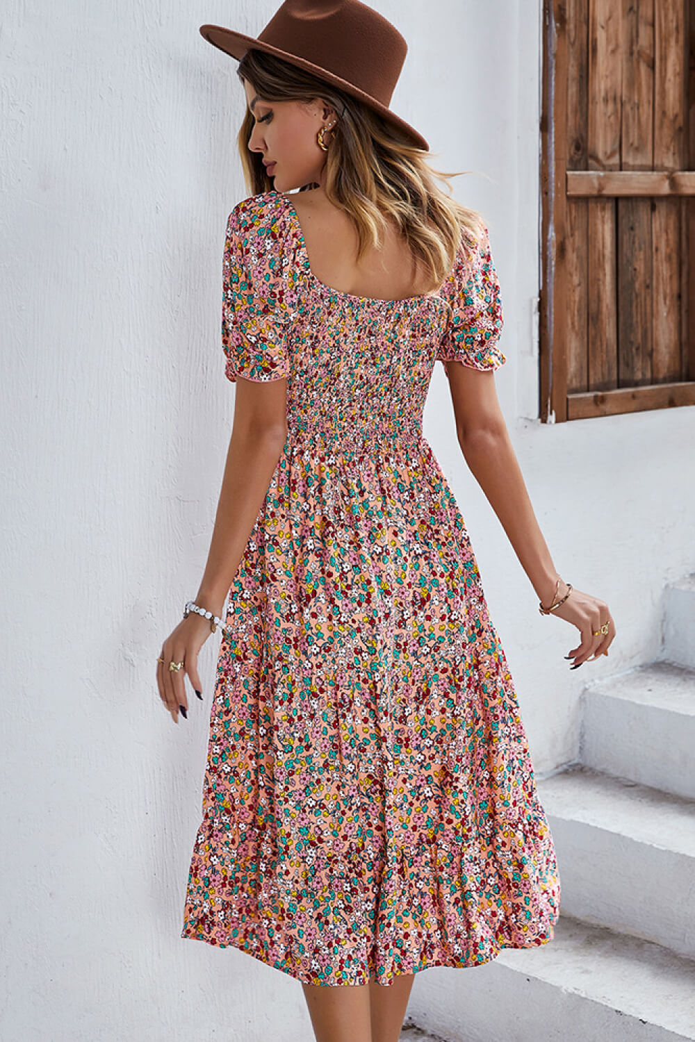 Ditsy Floral Side Slit Flounce Sleeve Dress