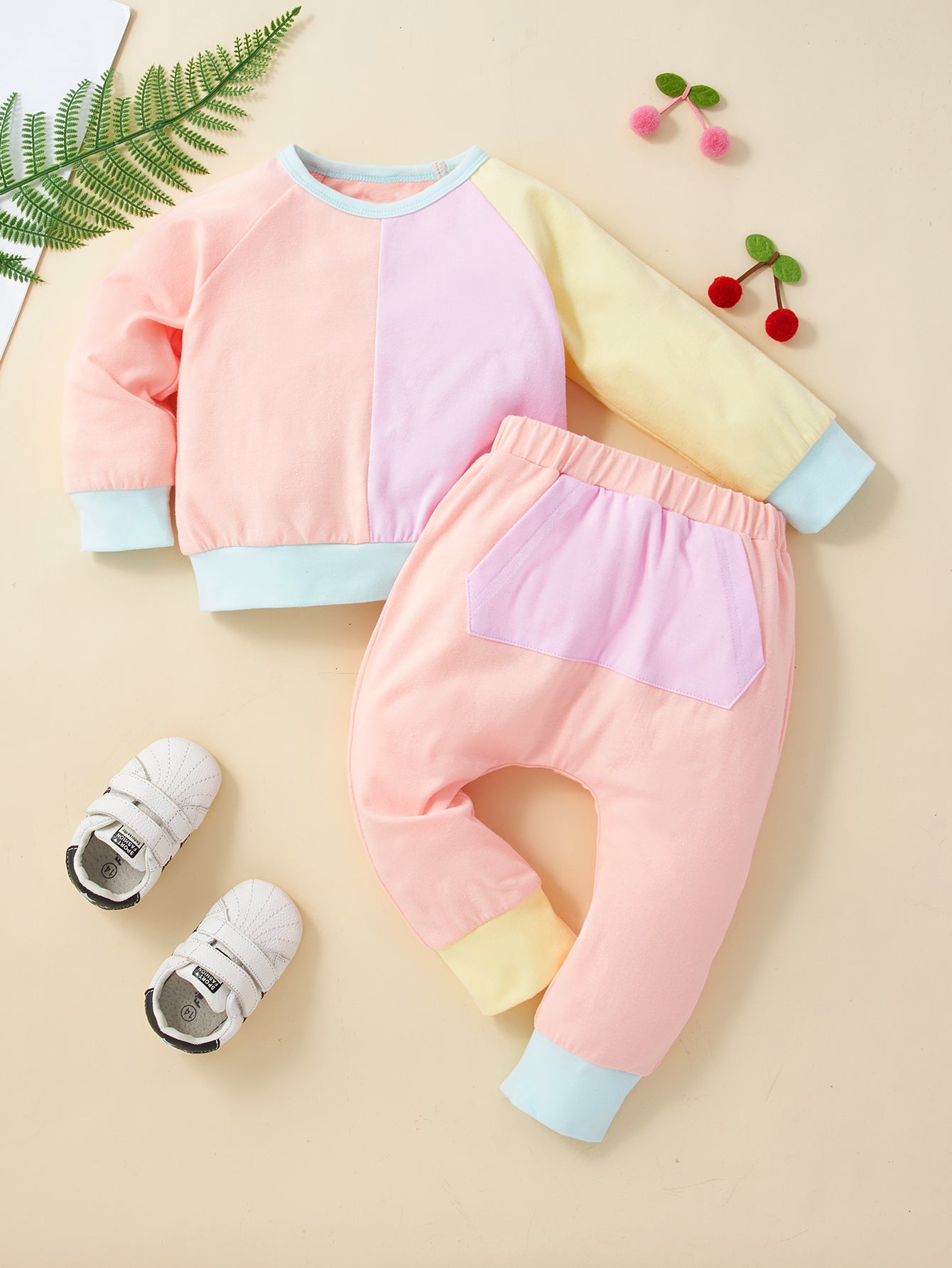 Baby Color Block Crewneck Top and Pants Set
