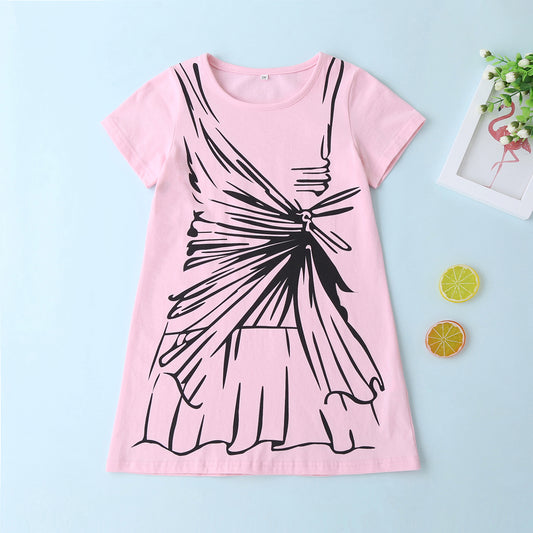 Round Neck Printed Short Sleeve Mini Dress