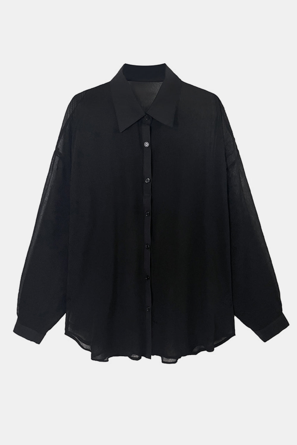 Button Down Dropped Shoulder Mesh Shirt
