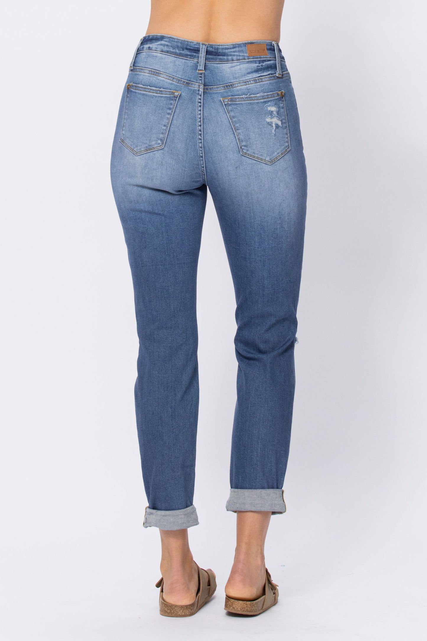 Mid Rise Cuffed Distressed Jeans