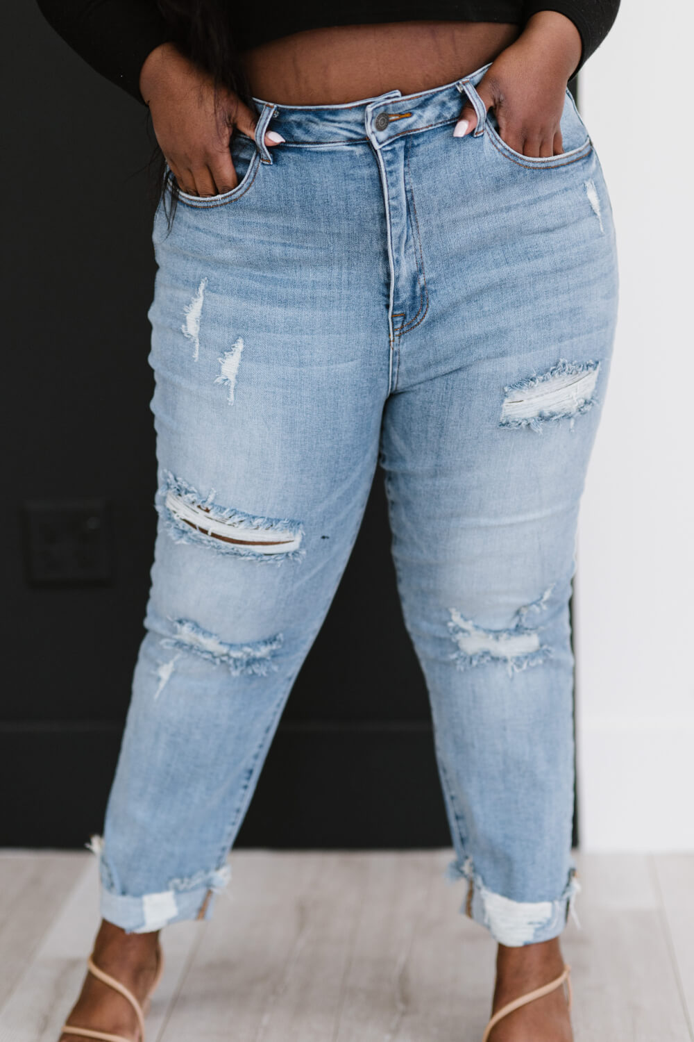 Taking It Easy Full Size Run Distressed Straight Leg Jeans