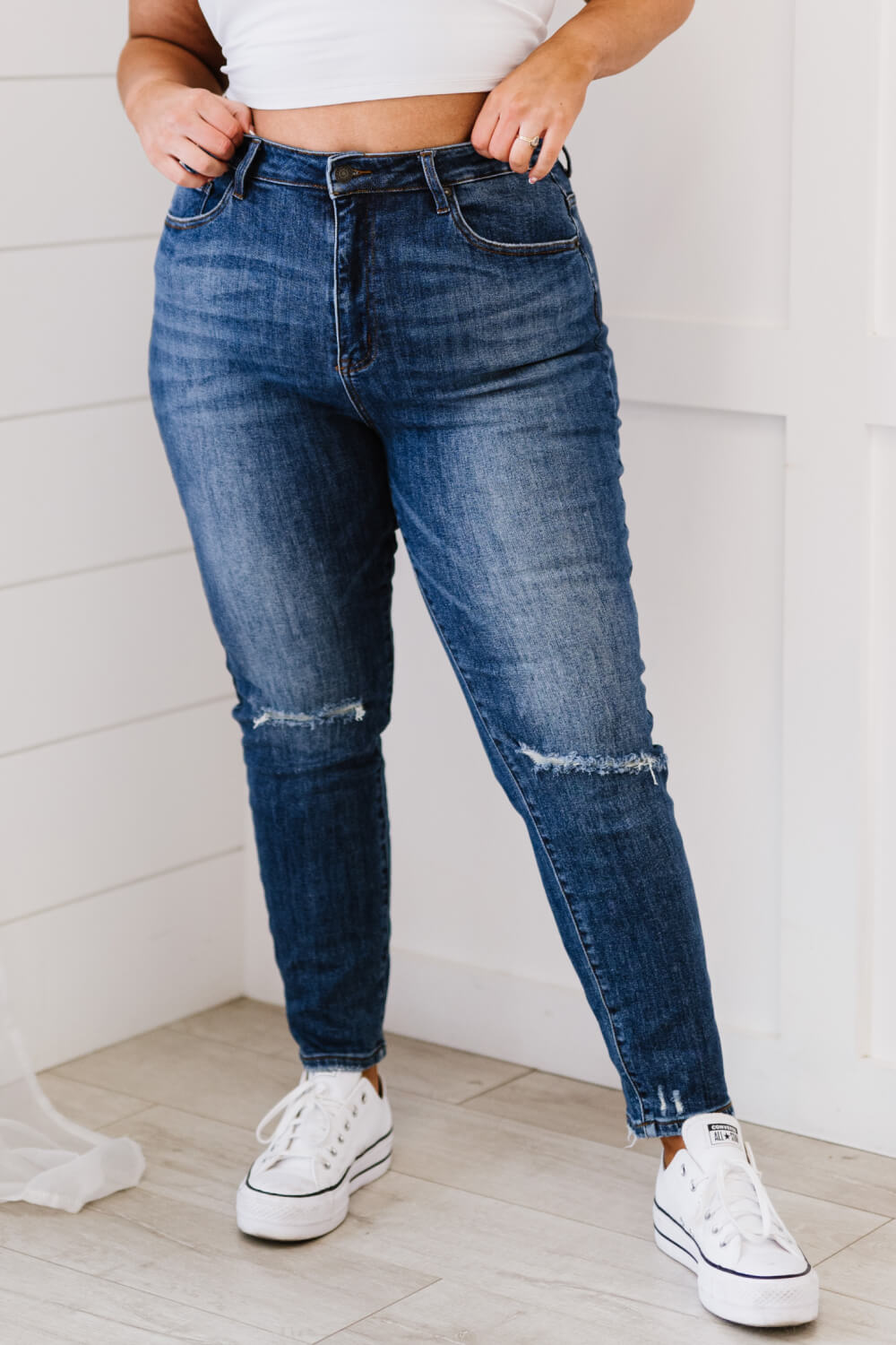 Full Size Run High-Waisted Distressed Skinny Jeans