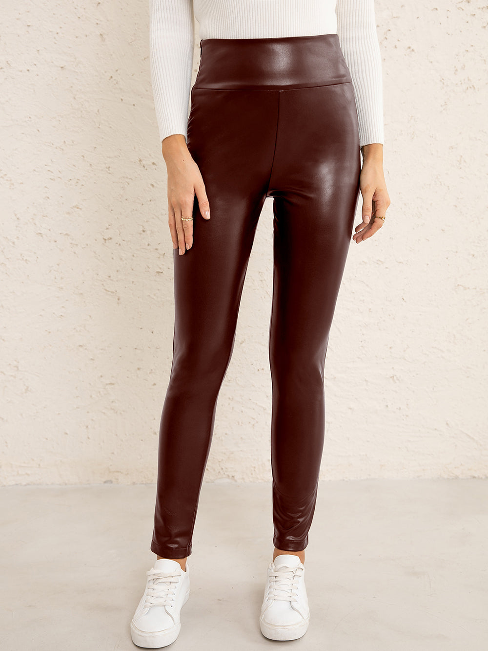 Double Take PU High Waist Straight Pants