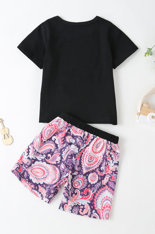 Boys Giraffe Graphic T-shirt and Paisley Shorts Set