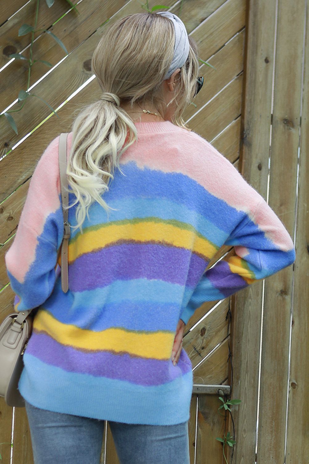 Multicolor Round Neck Dropped Shoulder Sweater