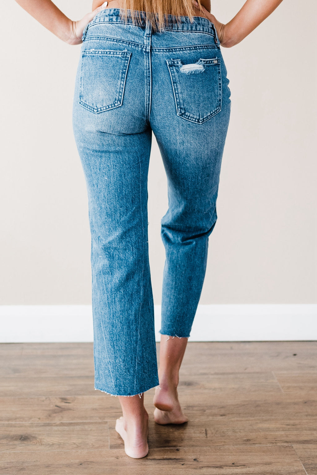 Special A Cropped Mid Rise Distressed Straight Jeans