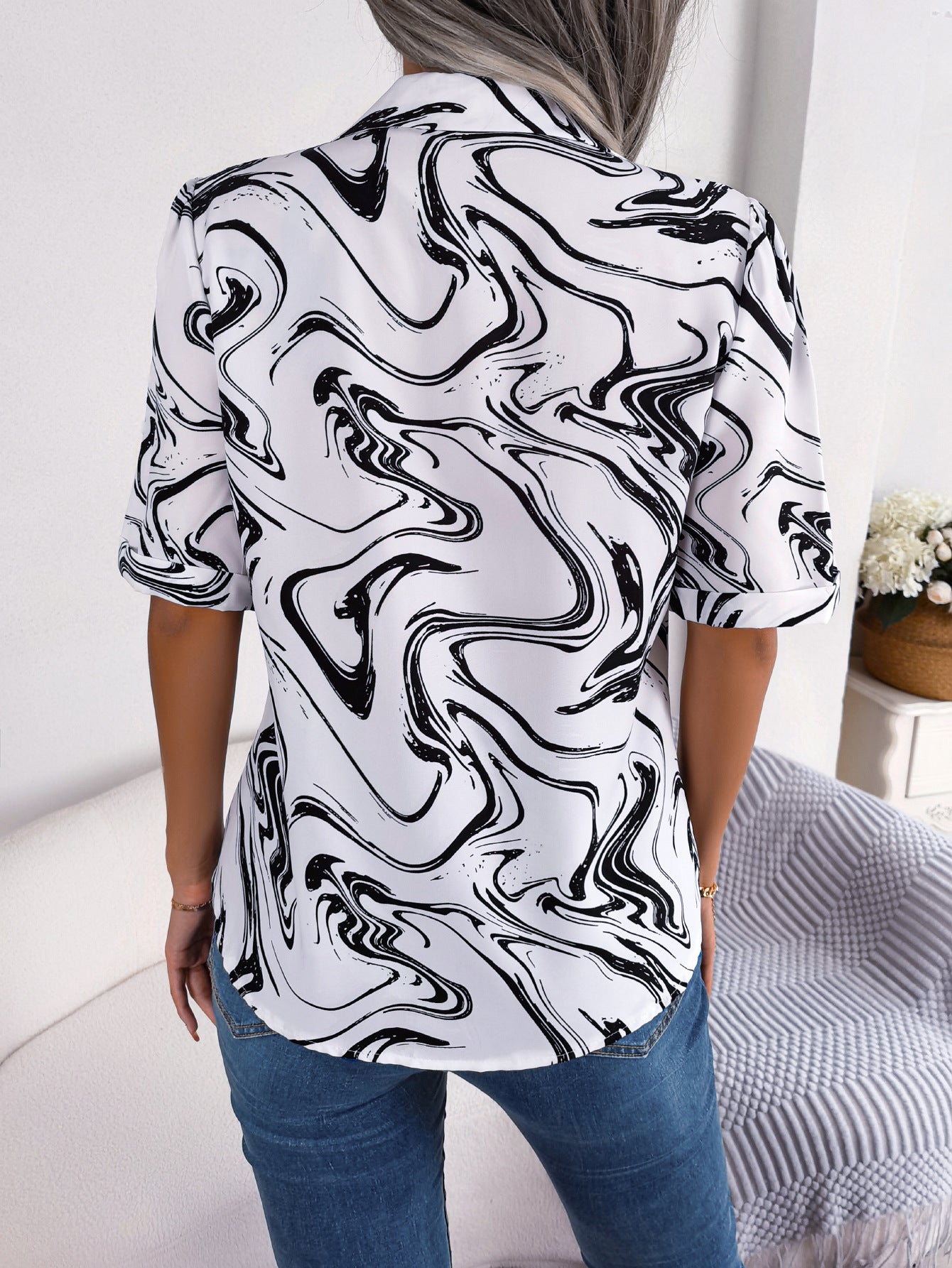 Printed Lapel Collar Shirt