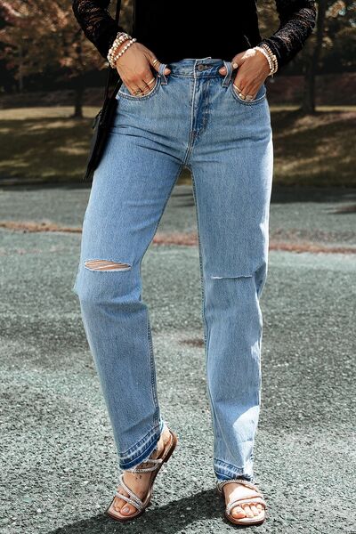 Distressed Straight Jeans