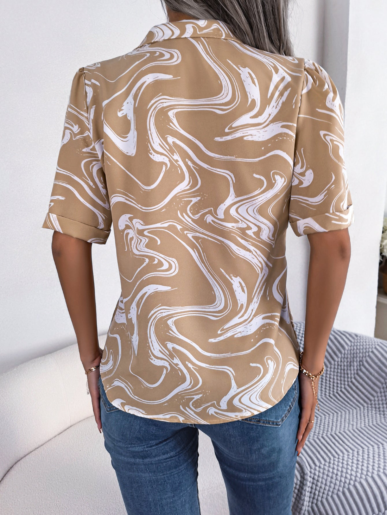 Printed Lapel Collar Shirt