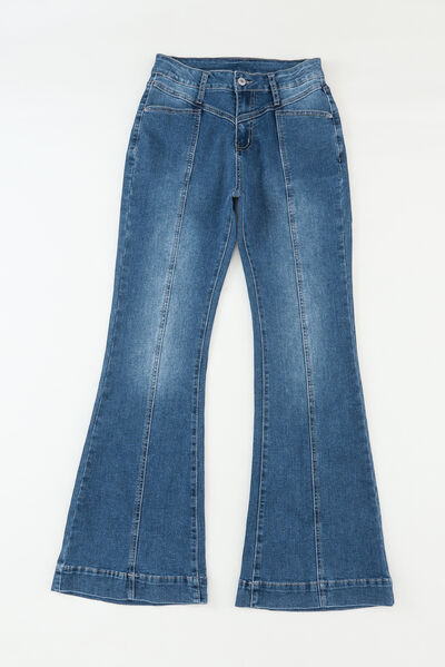 Pocketed Buttoned Flare Jeans