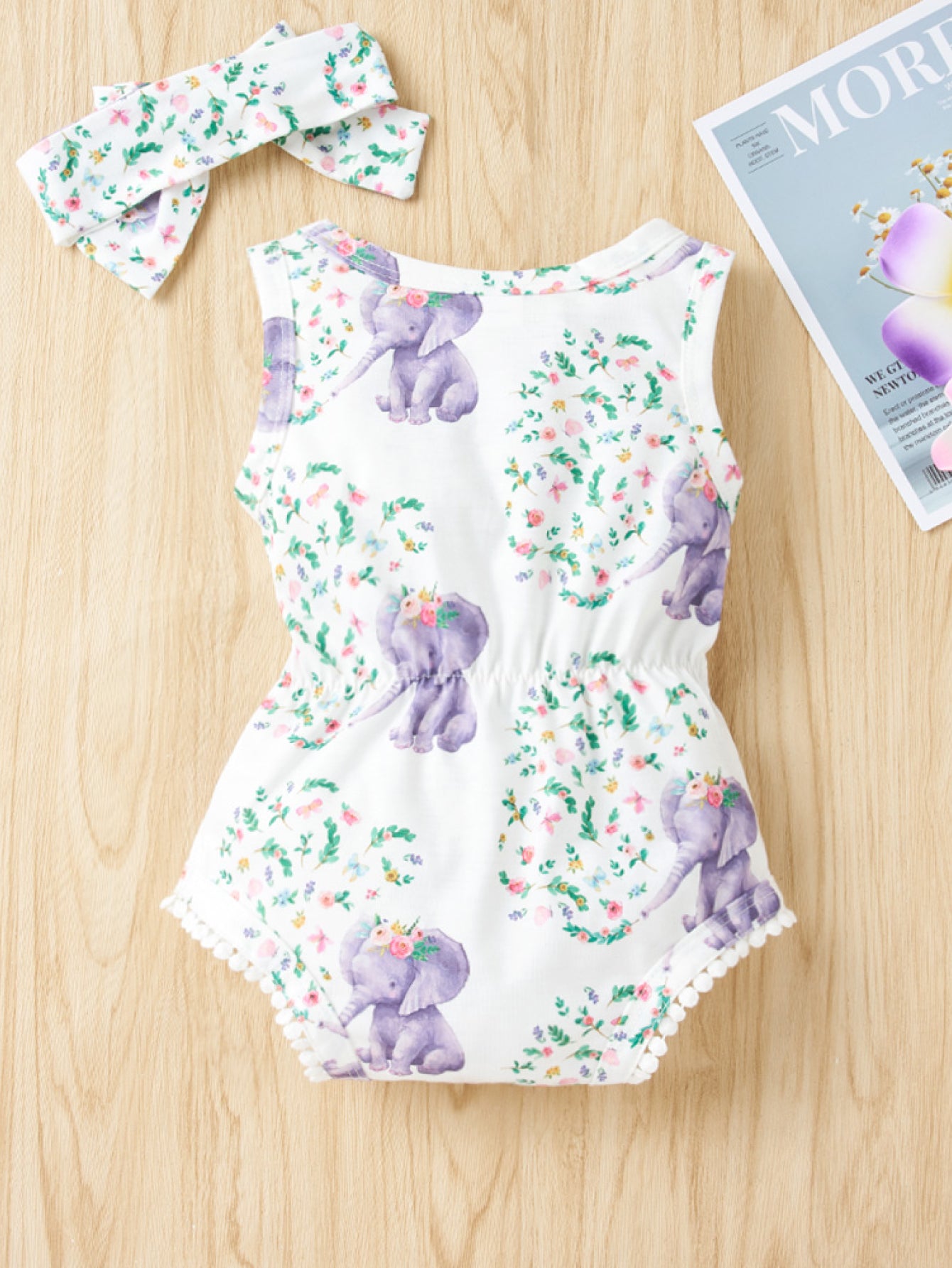 Baby Girl Elephant Romper with Bow