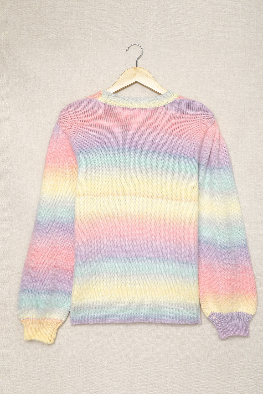Woven Right Gradient Stripes Bishop Sleeve Sweater