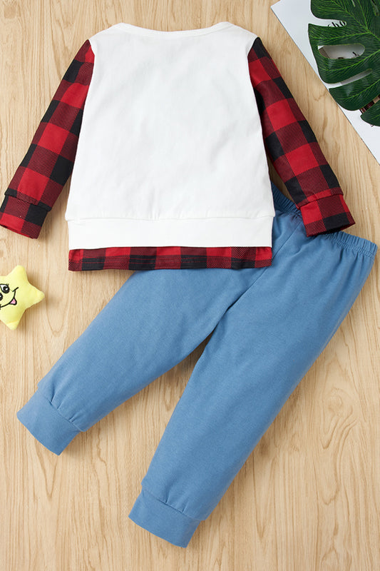 Girls Plaid Sleeve Top and Pants Set