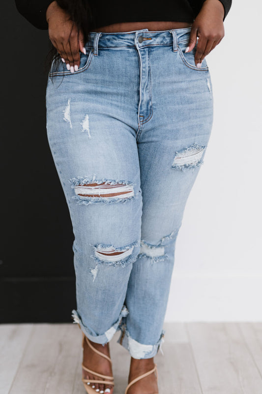 Taking It Easy Full Size Run Distressed Straight Leg Jeans