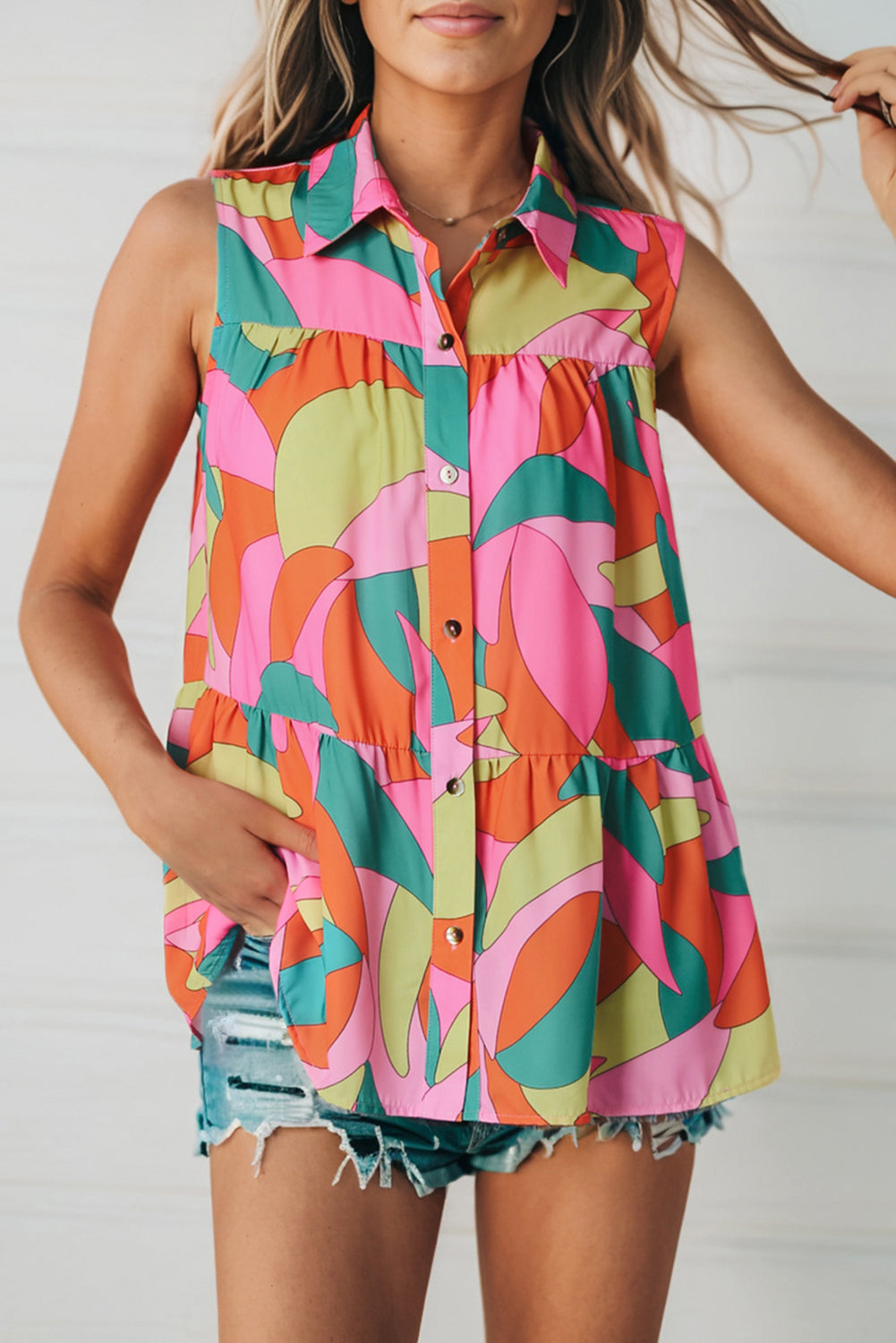 Multicolored Sleeveless Longline Shirt
