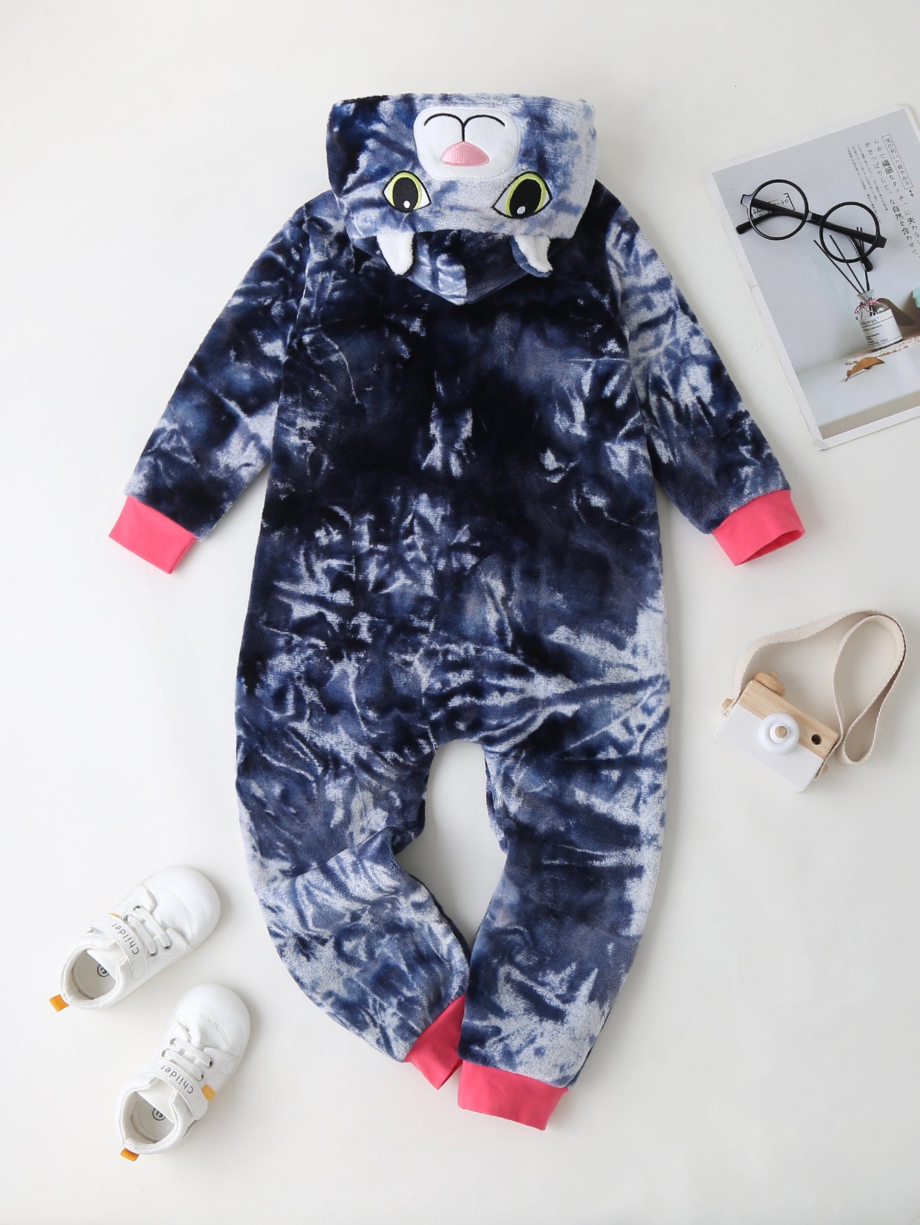 Baby Cat Feature Tie-Dye Hooded Jumpsuit