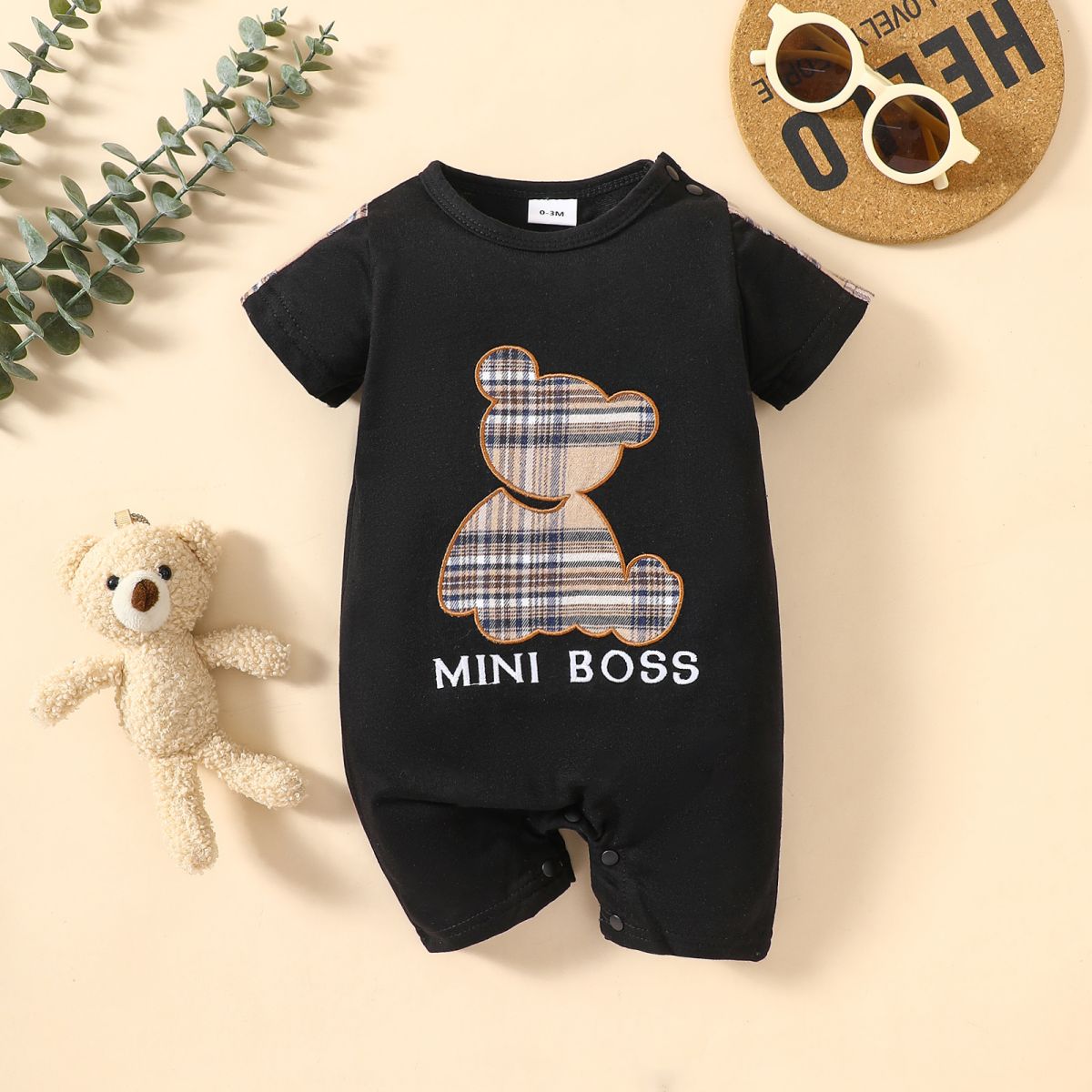 Baby MINI BOSS Bear Graphic Short Sleeve Romper