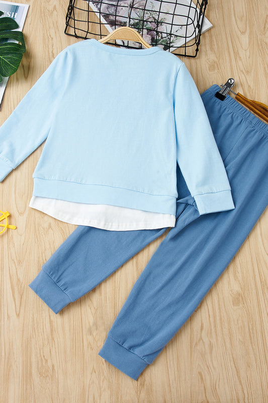 Girls Round Neck Sweatshirt and Pants Set