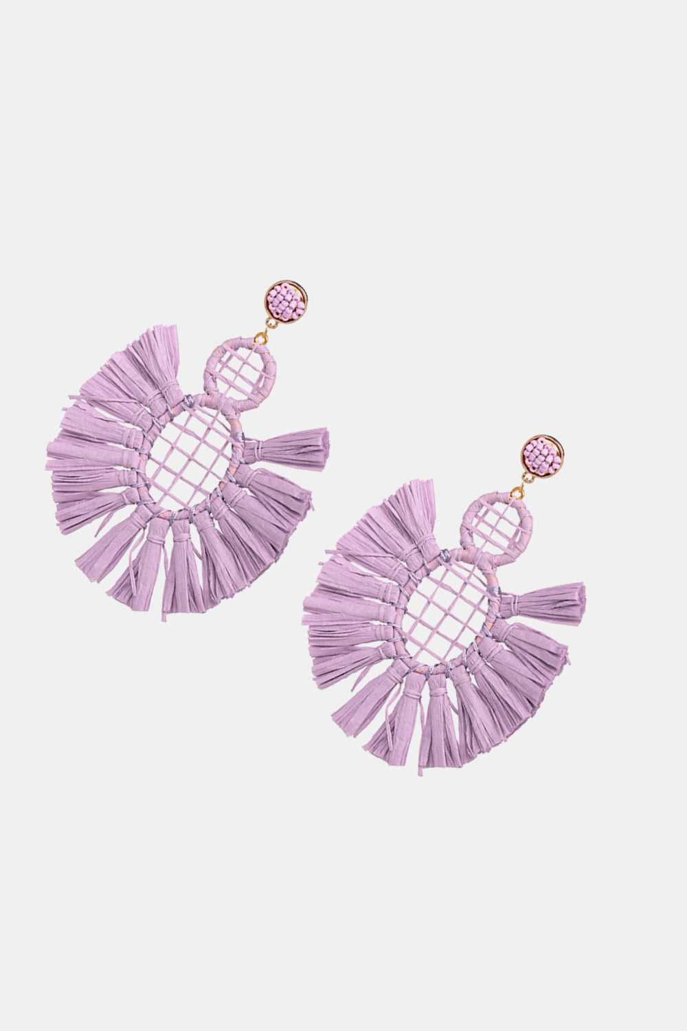 Raffia Grass Tassel Detail Dangle Earrings