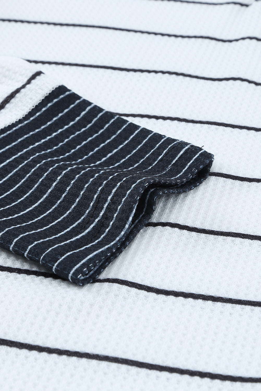 Striped Waffle Knit Henley Long Sleeve Top