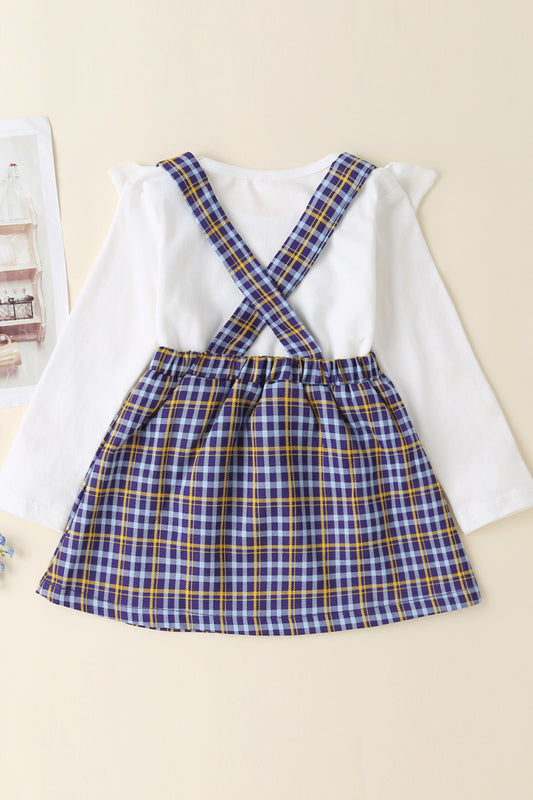 Girls Ruffle Collar Top and Plaid Dress Set