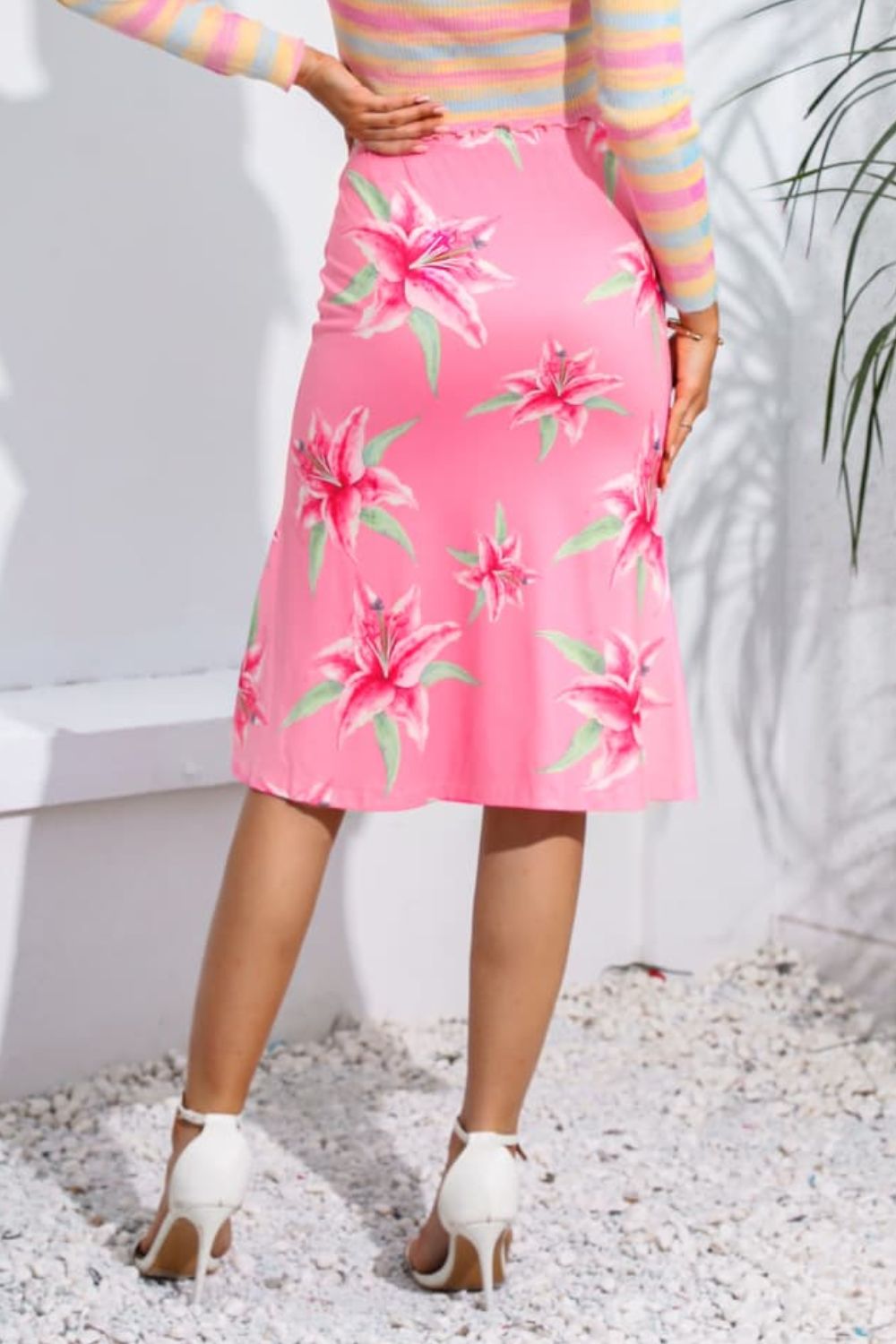 Floral Print Knee Length Skirt