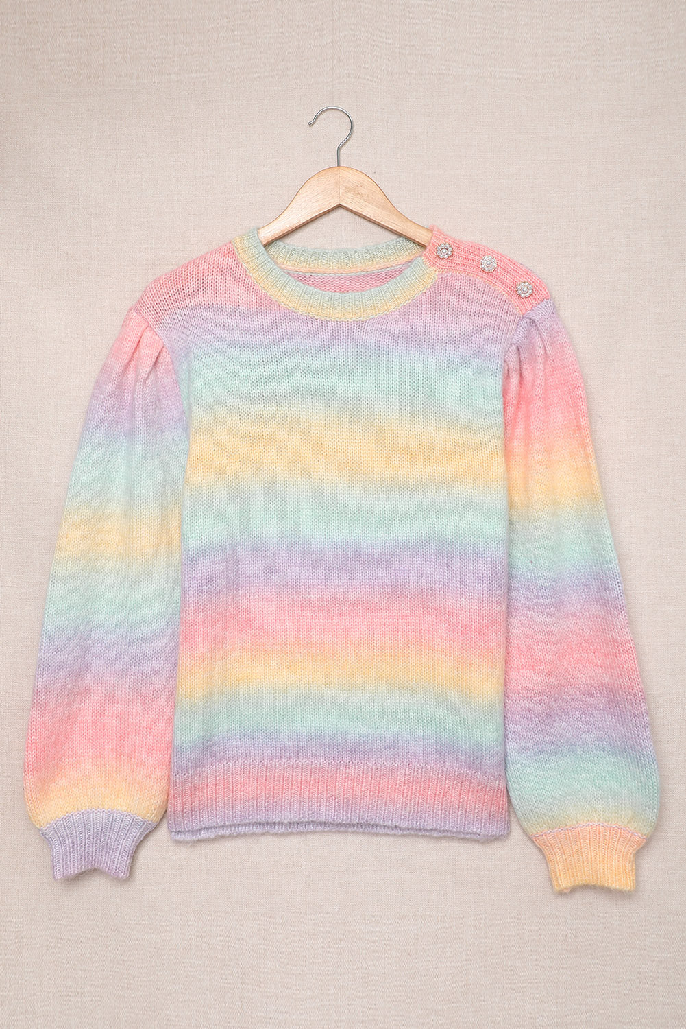 Woven Right Gradient Stripes Bishop Sleeve Sweater