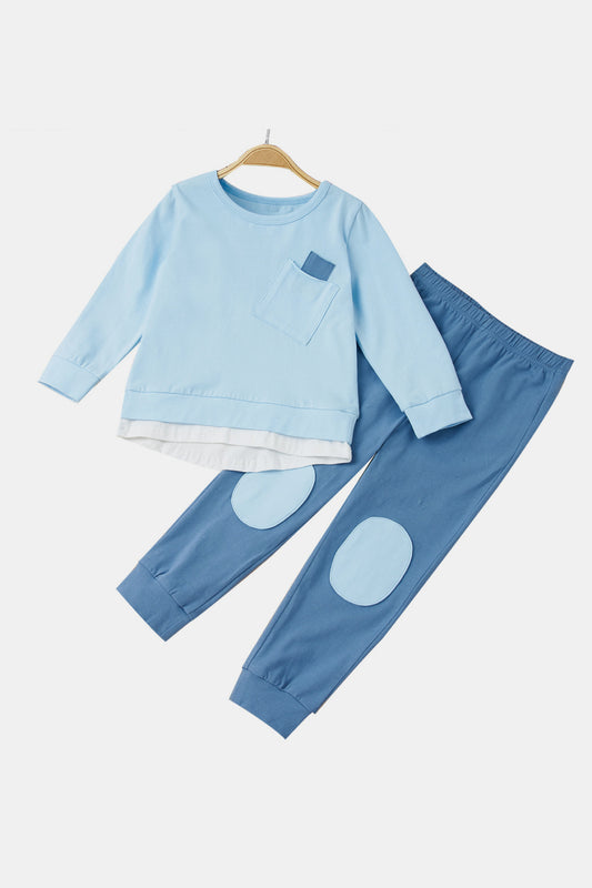 Girls Round Neck Sweatshirt and Pants Set