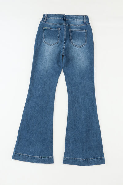 Pocketed Buttoned Flare Jeans