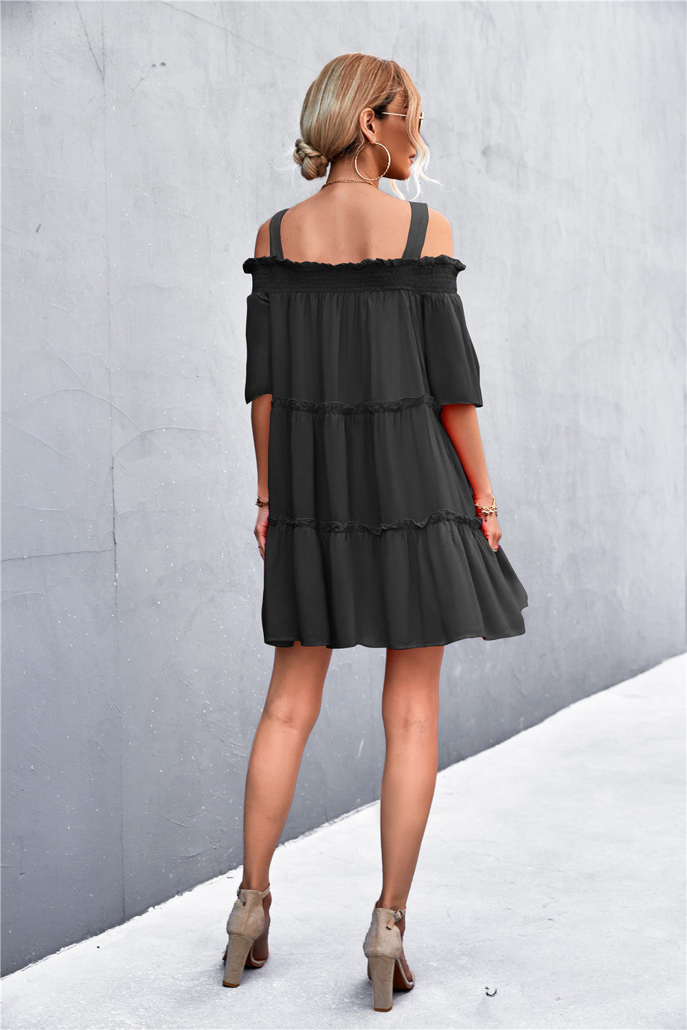Cold-Shoulder Frill Trim Mini Dress