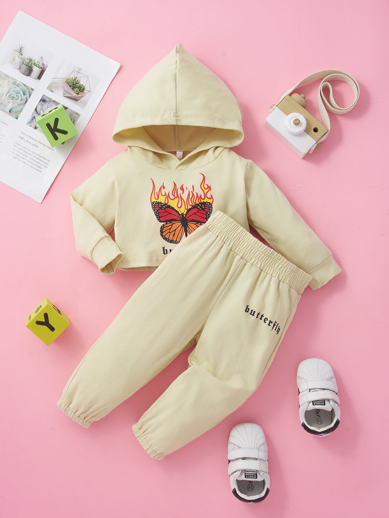 Baby Butterfly Graphic Hoodie and Pants Set