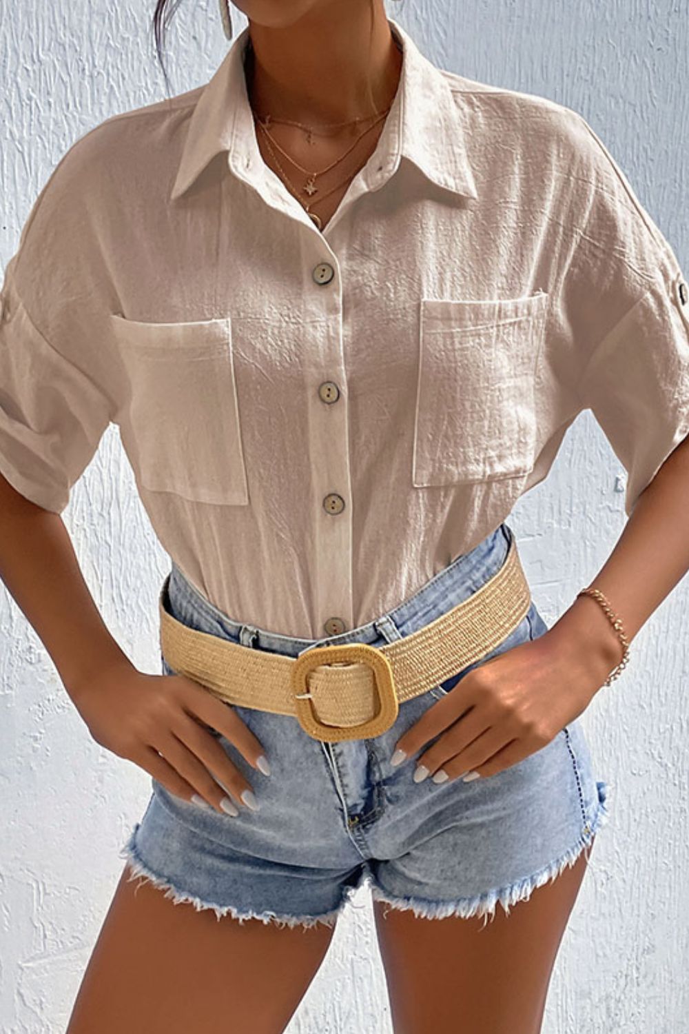 Roll-Tab Sleeve Shirt with Pockets