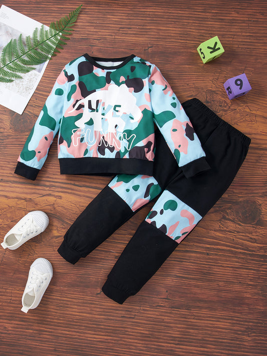 Camouflage Elephant Graphic Sweatshirt and Pants Set