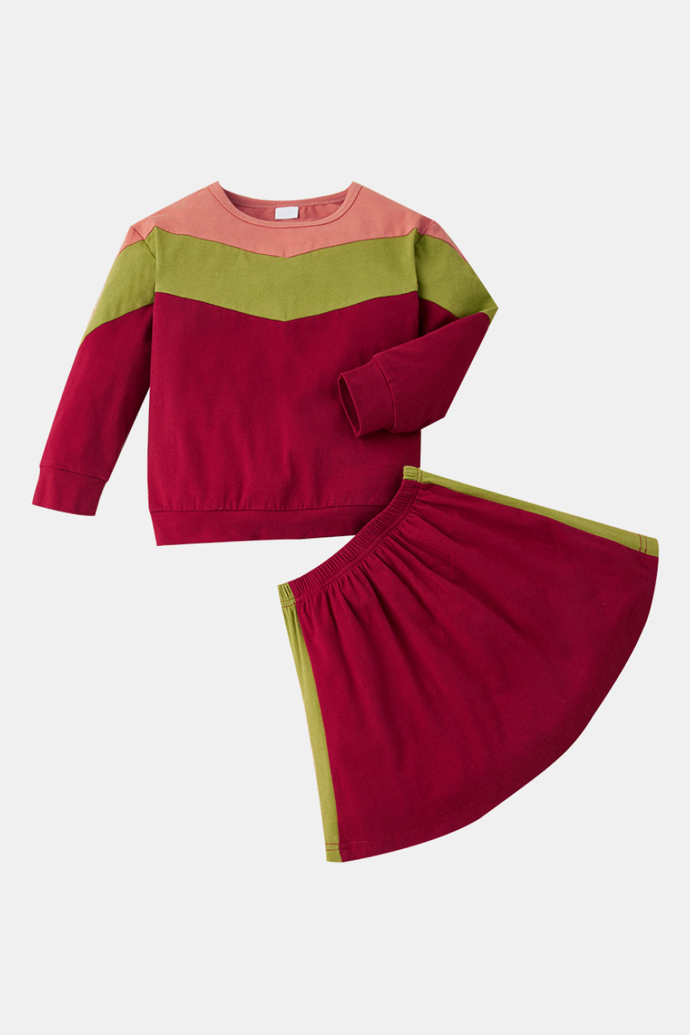 Girls Color Block Tee Shirt and Skirt Set
