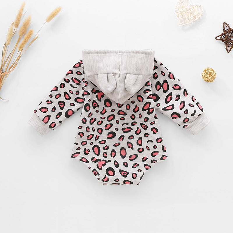 Baby Leopard Print Drawstring Hooded Bodysuit