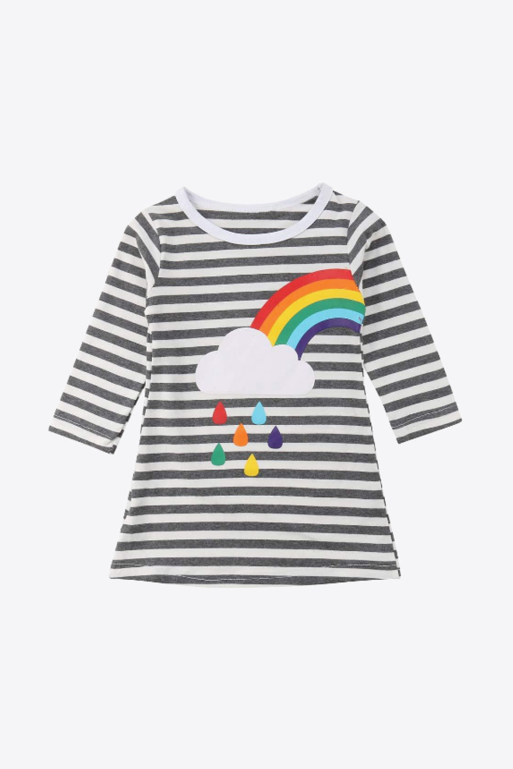 Girls Rainbow Graphic Striped Long Sleeve Dress