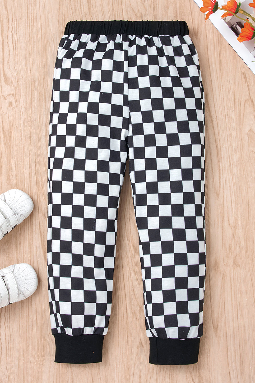 Girls Crop Top and Tank Top and Checkered Pants Three Piece Set