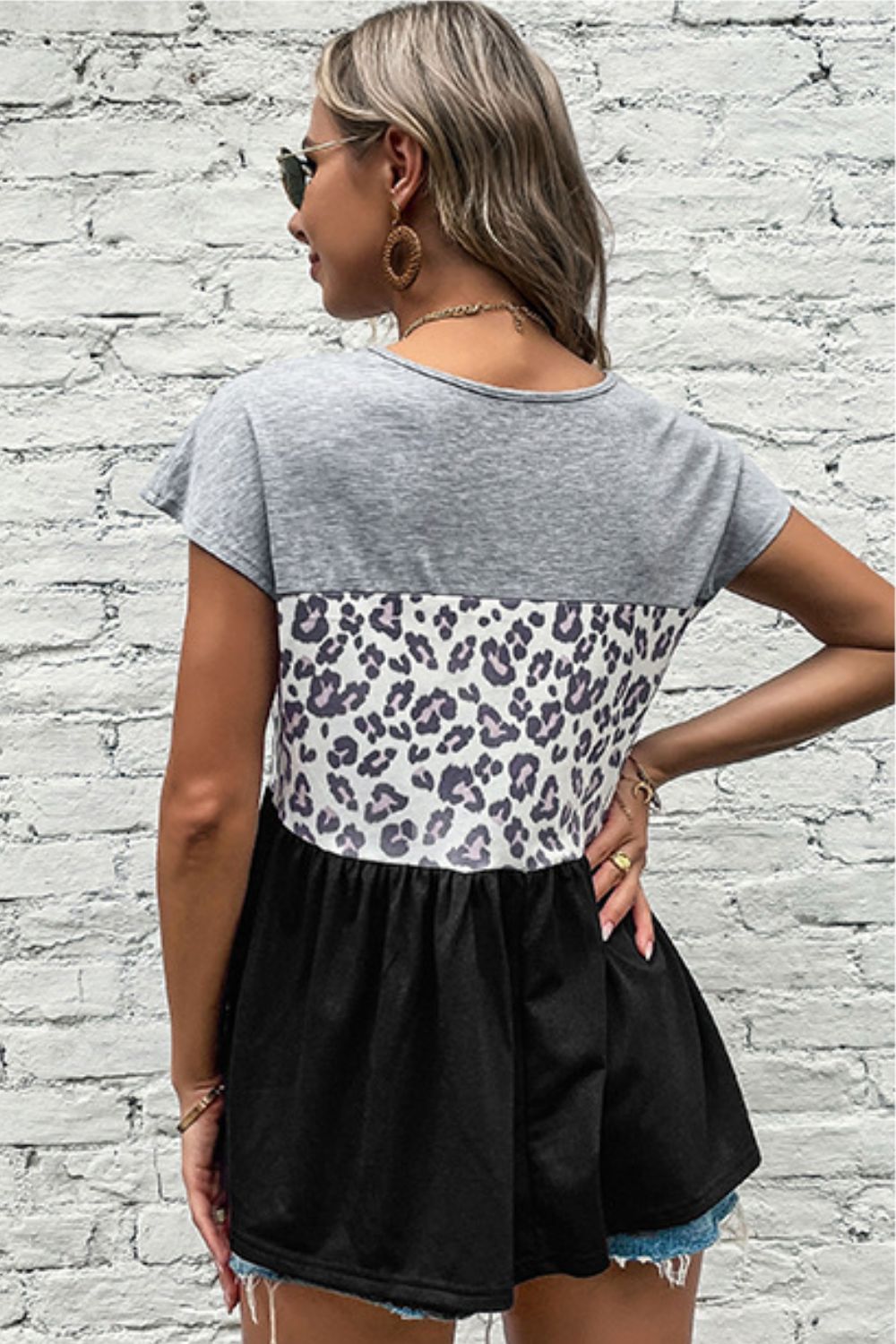 Leopard Color Block Babydoll Tee Shirt