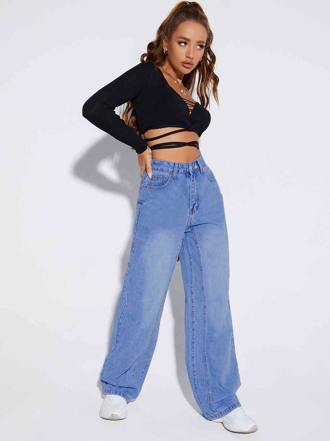 Buttoned Fly Long Jeans